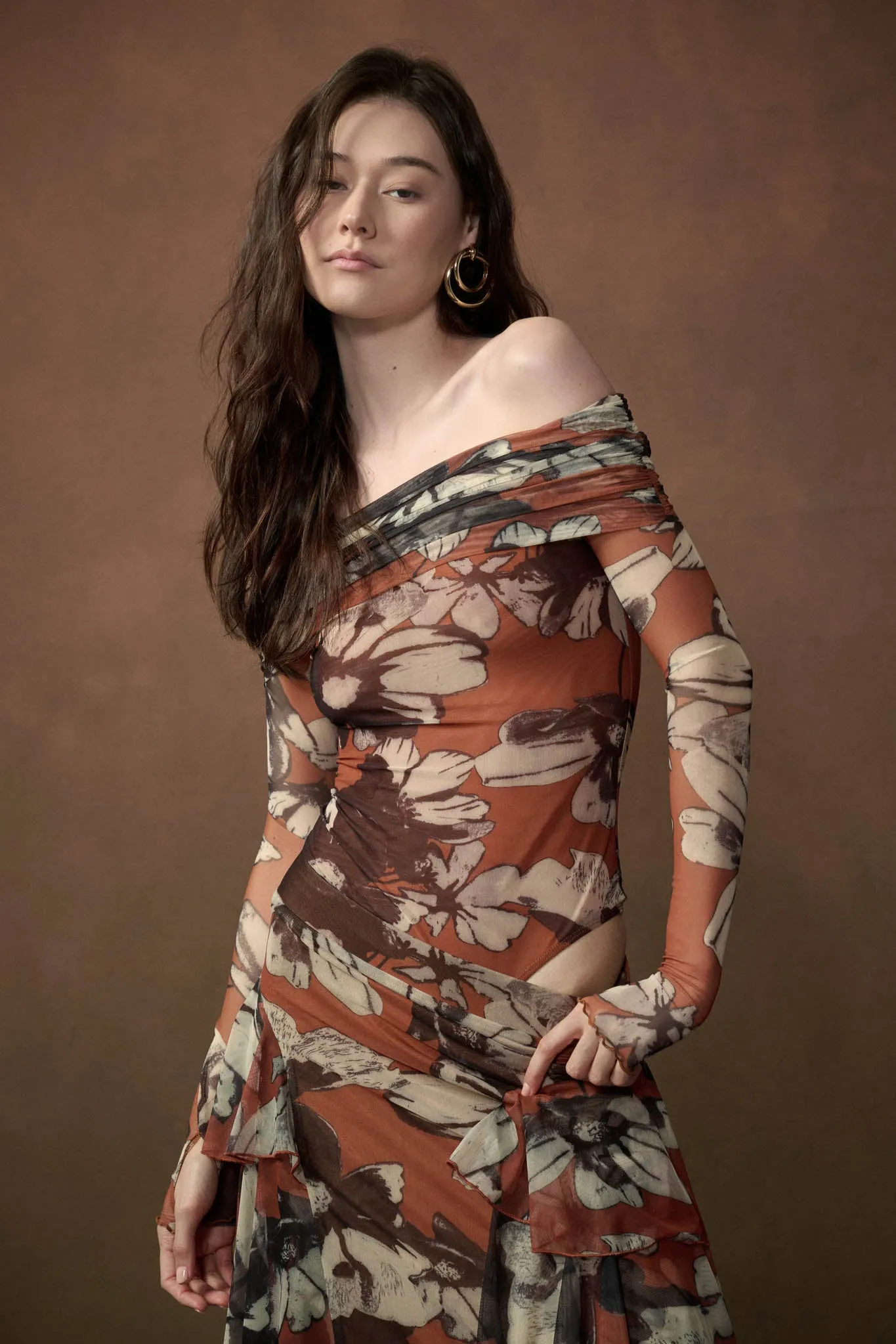 Terracotta Garden Off-Shoulder Foldover Bodysuit sold by Promesa product image thumbnail 3