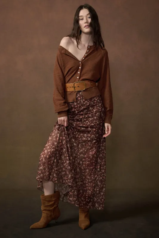 Magic in Bloom Floral Mesh Paneled Maxi Skirt made by Promesa