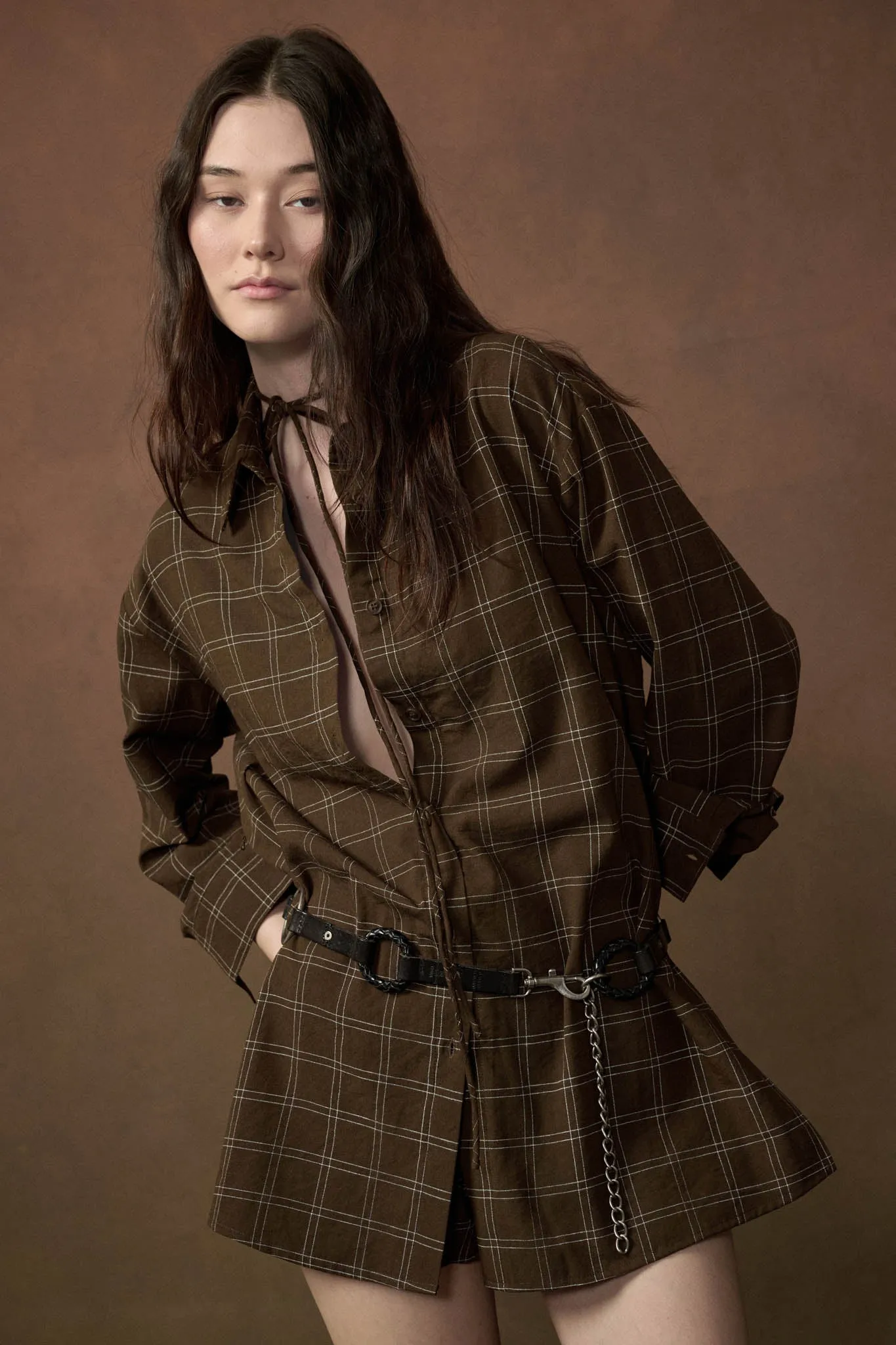 Boxed In Plaid Button-Front Belted Shirt Romper sold by Promesa product image thumbnail 3