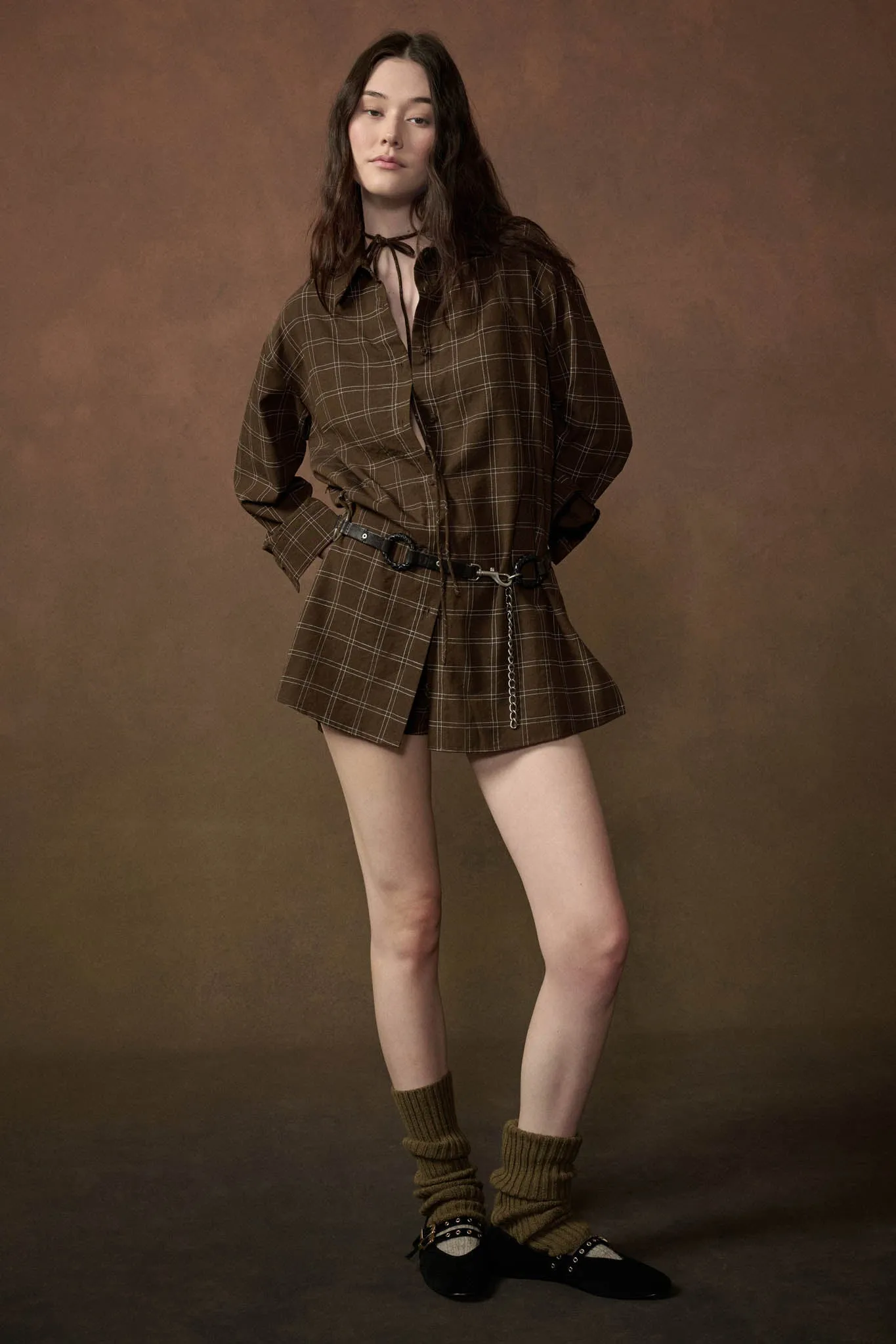 Boxed In Plaid Button-Front Belted Shirt Romper sold by Promesa