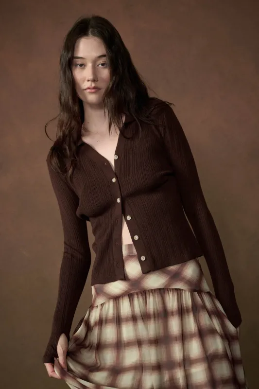 Kind Soul Ribbed Knit Button-Up Thumbhole Cardigan made by Promesa