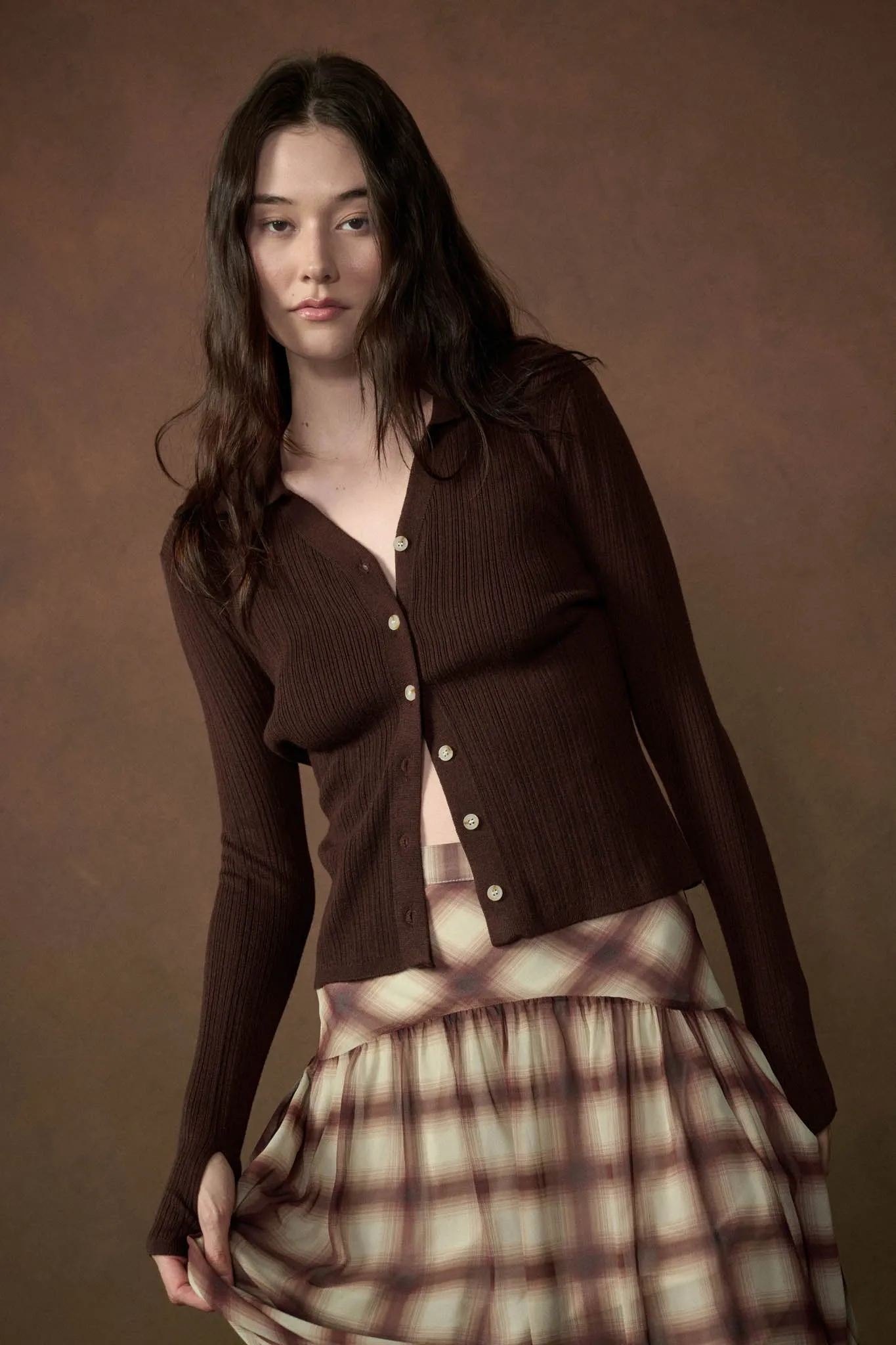 Kind Soul Ribbed Knit Button-Up Thumbhole Cardigan sold by Promesa