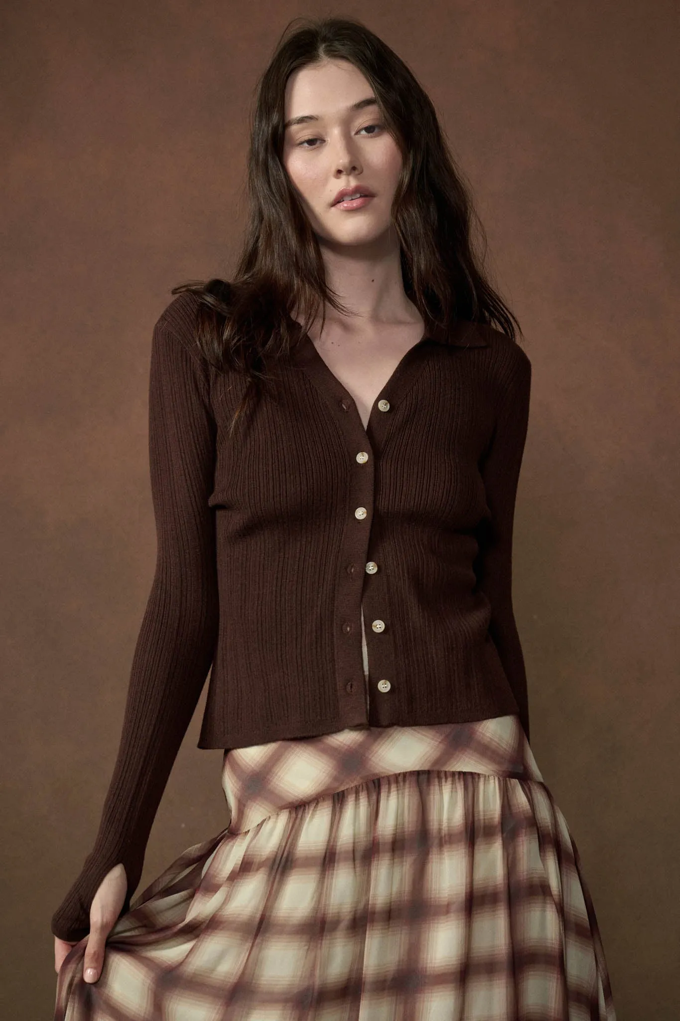 Kind Soul Ribbed Knit Button-Up Thumbhole Cardigan sold by Promesa product image thumbnail 5