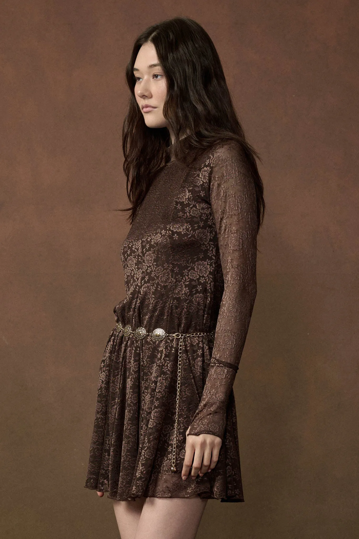 Spellbound Floral Lace Long-Sleeve Flare Mini Dress sold by Promesa product image thumbnail 5