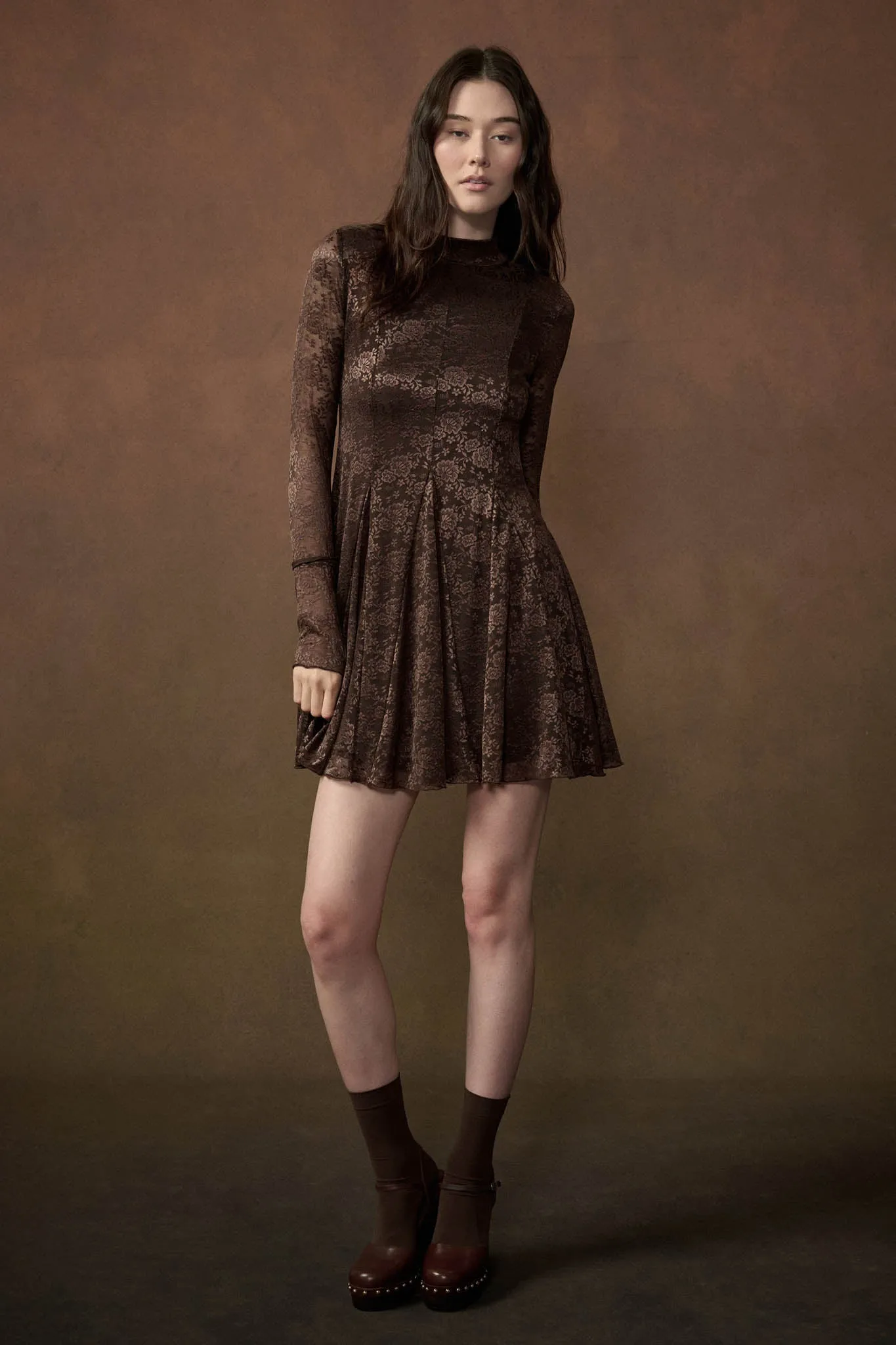 Spellbound Floral Lace Long-Sleeve Flare Mini Dress sold by Promesa product image thumbnail 3