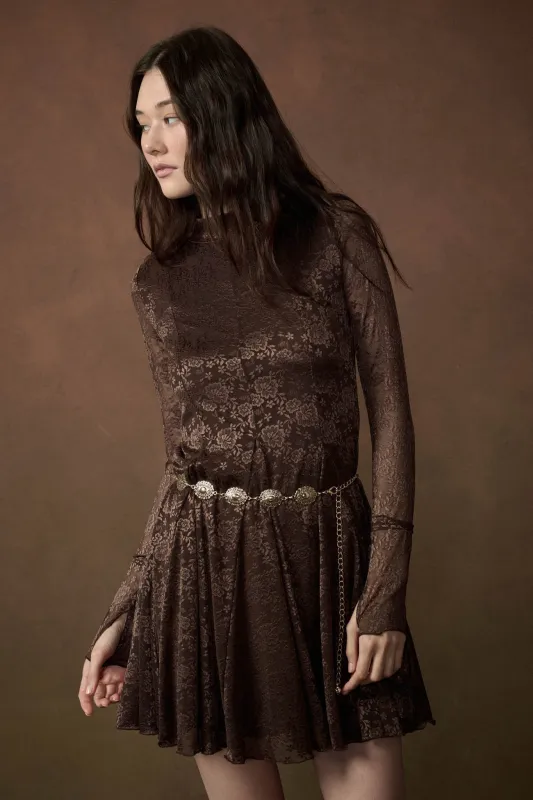 Spellbound Floral Lace Long-Sleeve Flare Mini Dress made by Promesa