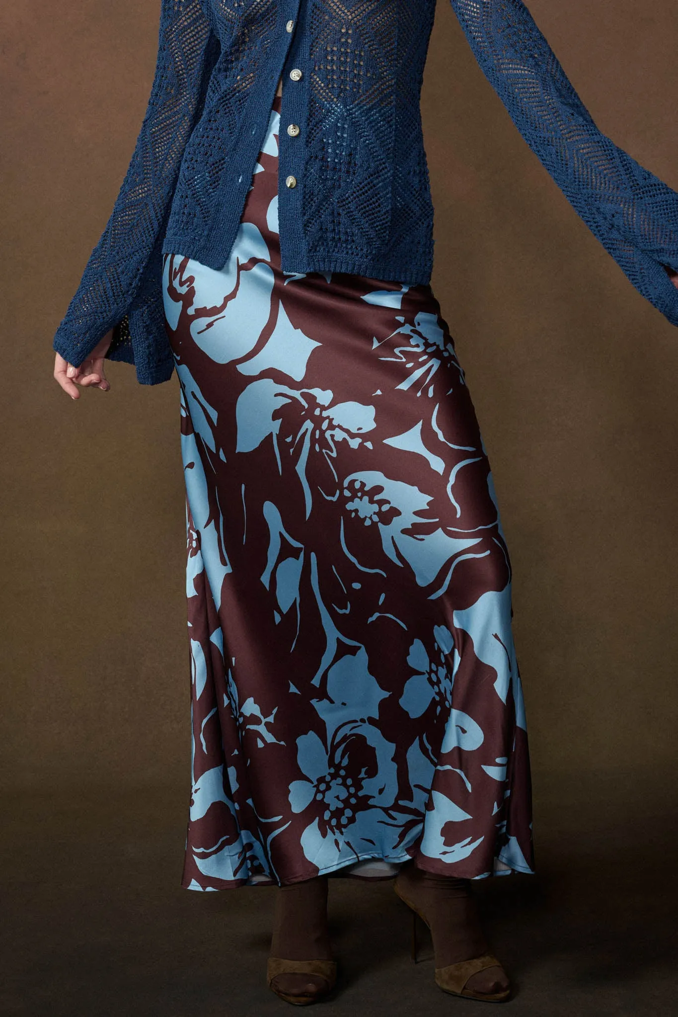 Charm and Grace Floral Satin Bias-Cut Maxi Skirt sold by Promesa product image thumbnail 2