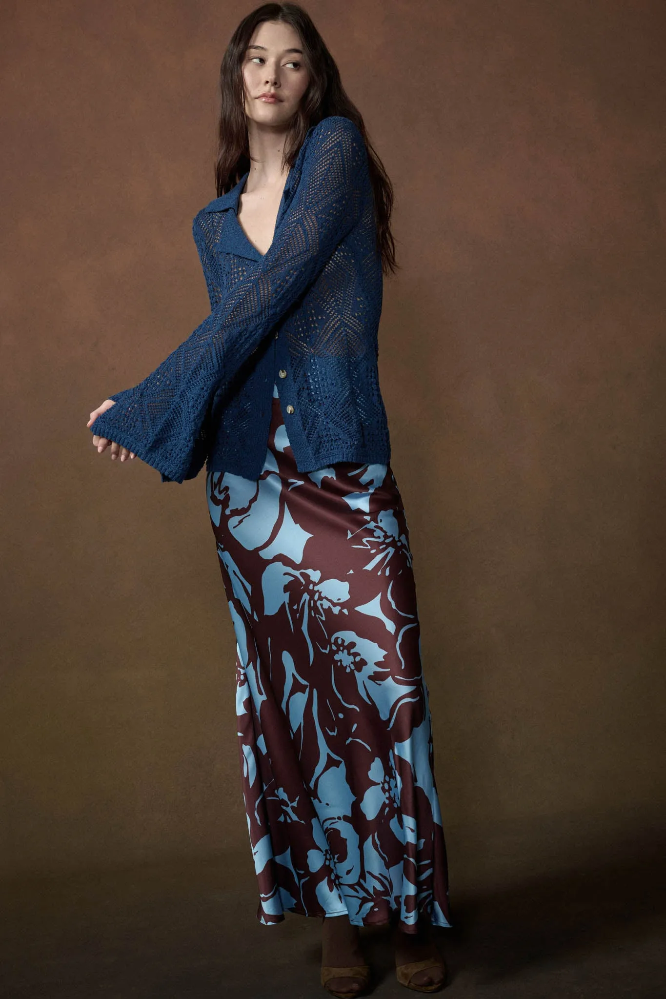 Charm and Grace Floral Satin Bias-Cut Maxi Skirt sold by Promesa product image thumbnail 4