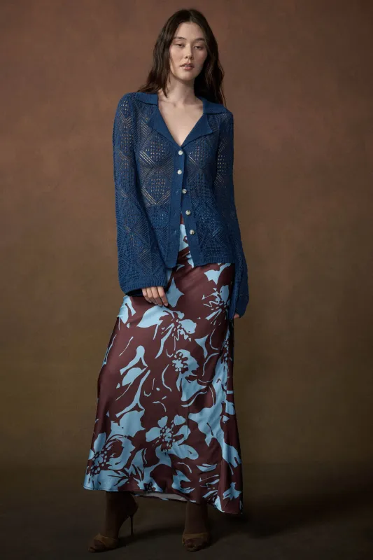 Charm and Grace Floral Satin Bias-Cut Maxi Skirt made by Promesa