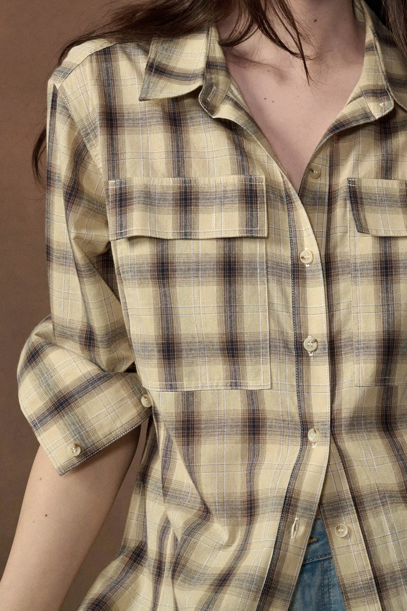 Off the Grid Plaid Button-Up Long-Sleeve Maxi Top sold by Promesa product image thumbnail 4