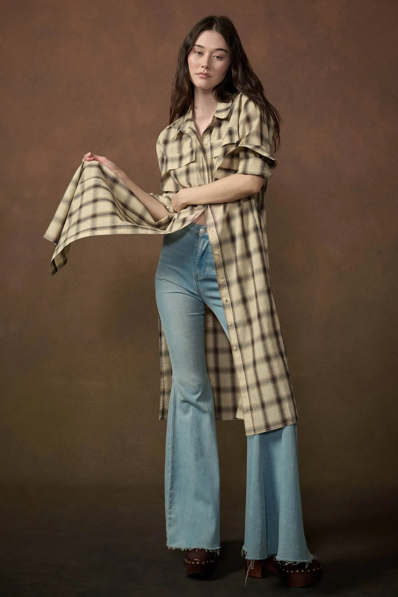 Off the Grid Plaid Button-Up Long-Sleeve Maxi Top sold by Promesa product image thumbnail 5
