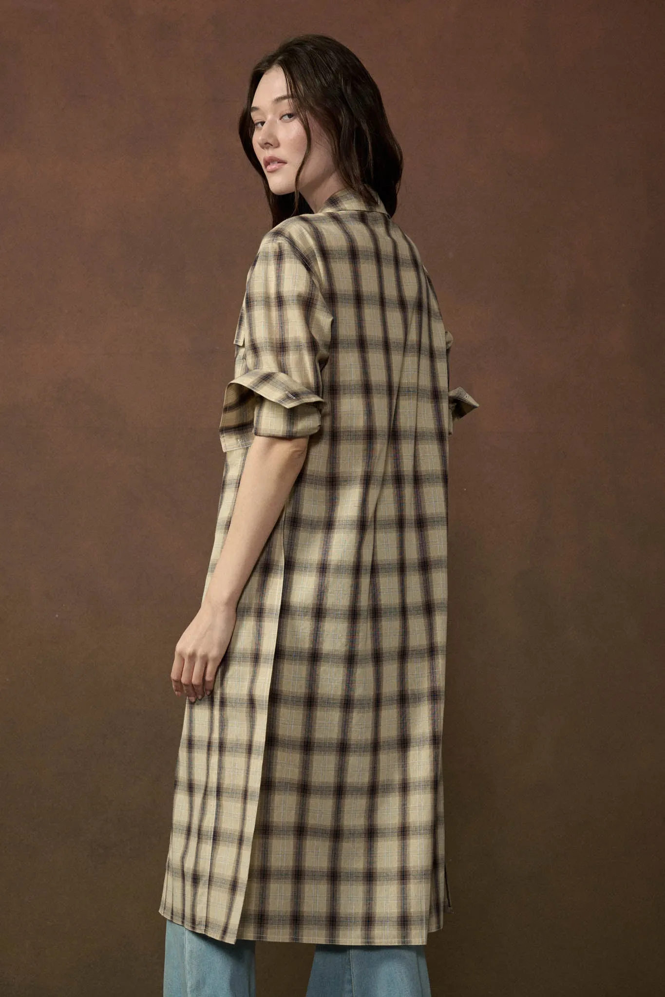 Off the Grid Plaid Button-Up Long-Sleeve Maxi Top sold by Promesa product image thumbnail 2