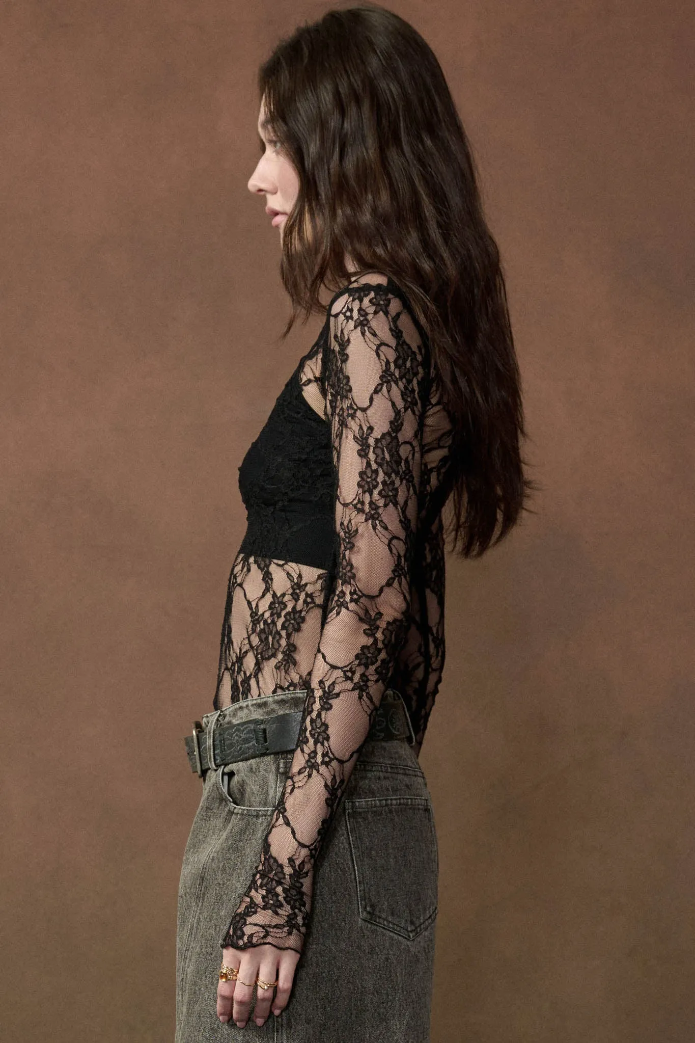 Secret Whisper Sheer Lace Long-Sleeve Layering Top sold by Promesa product image thumbnail 5