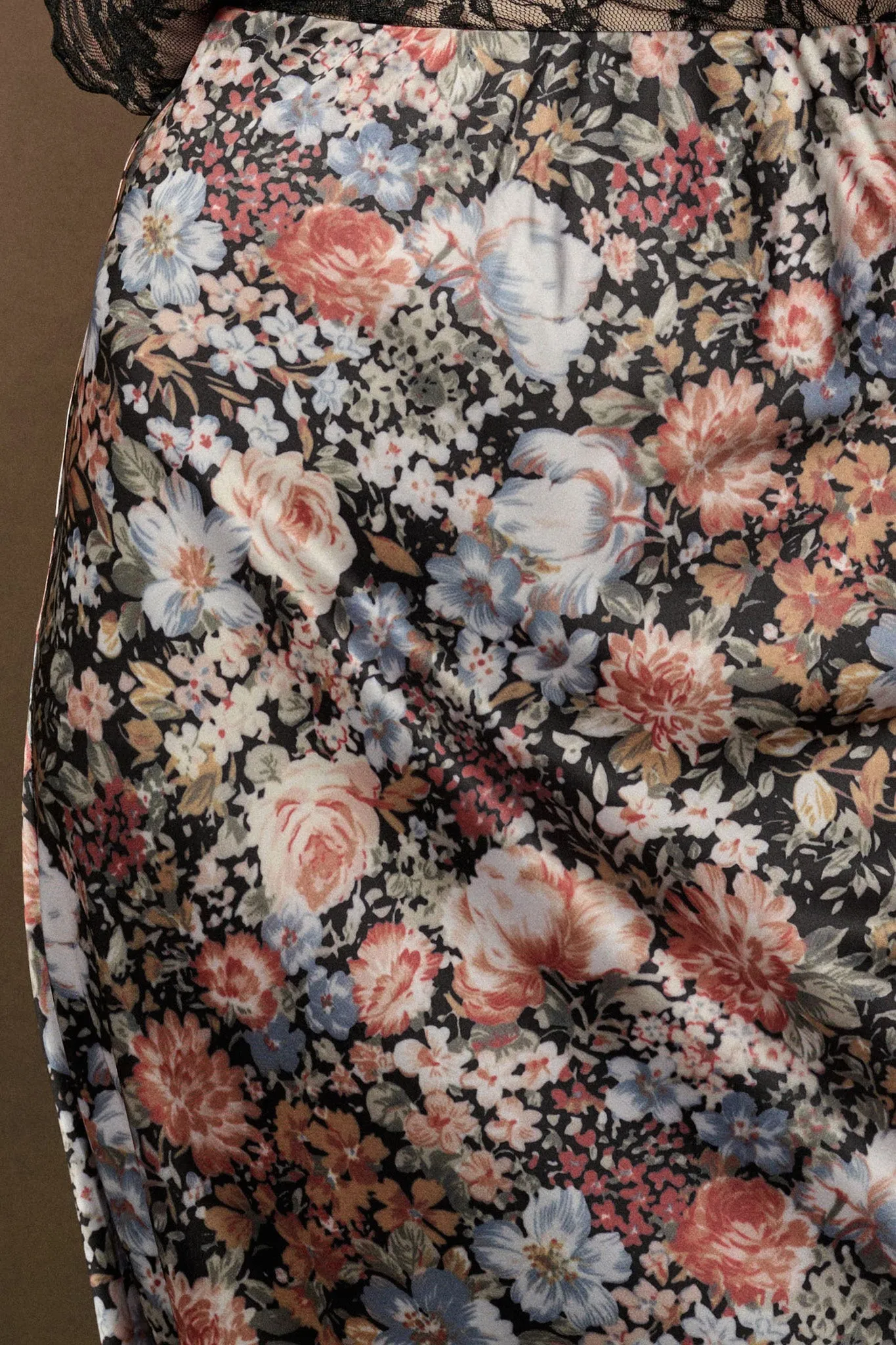 Bright Blooms Floral Satin Elastic-Waist Maxi Skirt sold by Promesa product image thumbnail 3