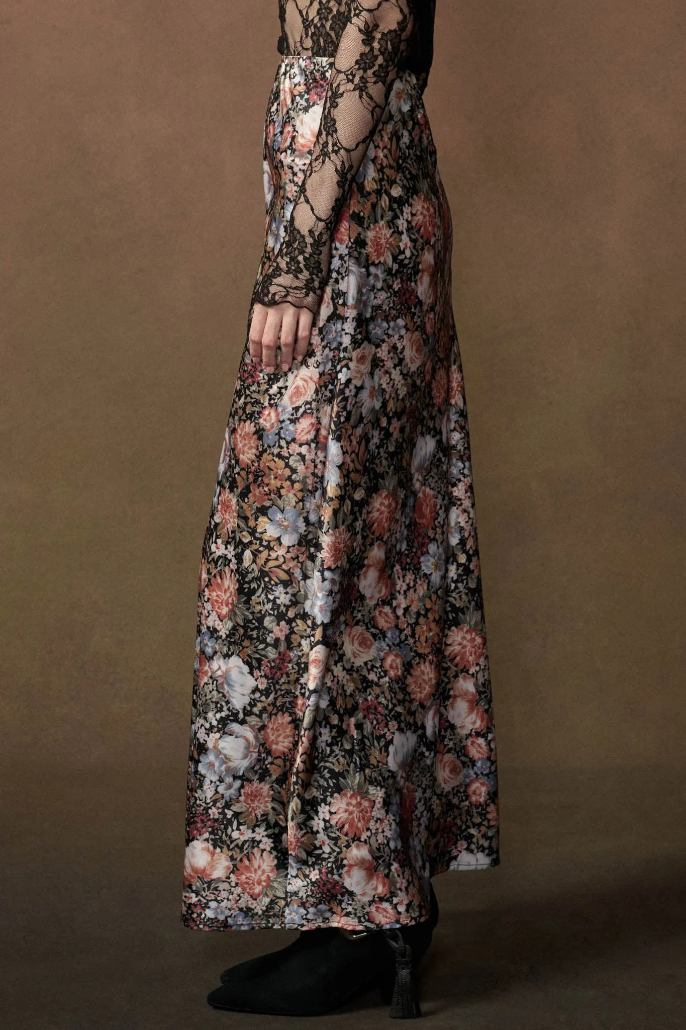 Bright Blooms Floral Satin Elastic-Waist Maxi Skirt sold by Promesa product image thumbnail 5
