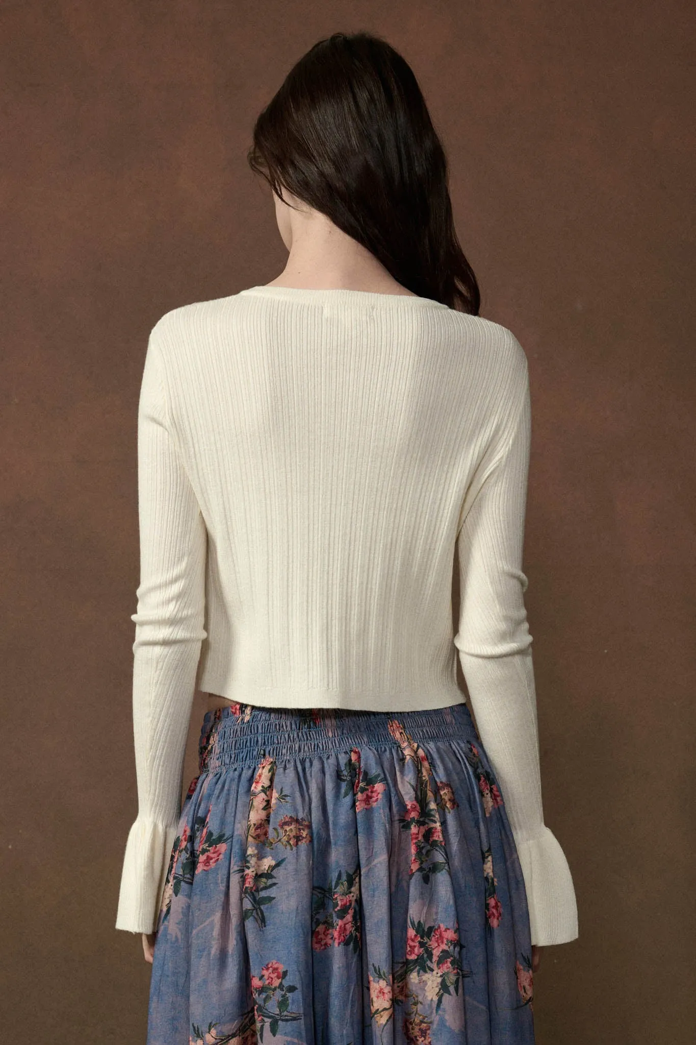Be Kind Ribbed Knit Tie-Front Bell-Sleeve Cardigan sold by Promesa product image thumbnail 2