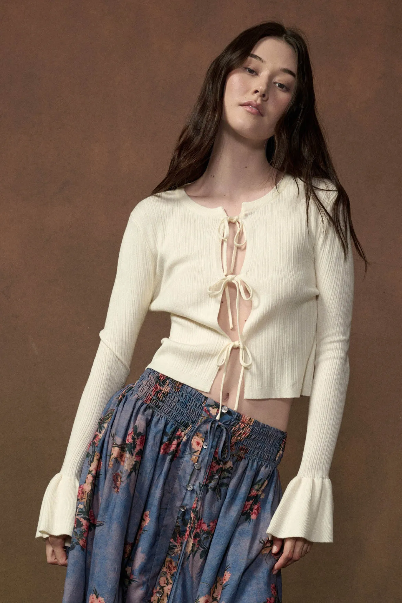 Be Kind Ribbed Knit Tie-Front Bell-Sleeve Cardigan sold by Promesa product image thumbnail 5