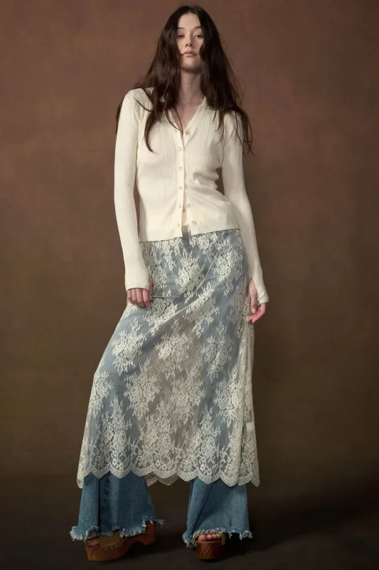Delicate Beauty Sheer Floral Lace Layering Midi Skirt made by Promesa