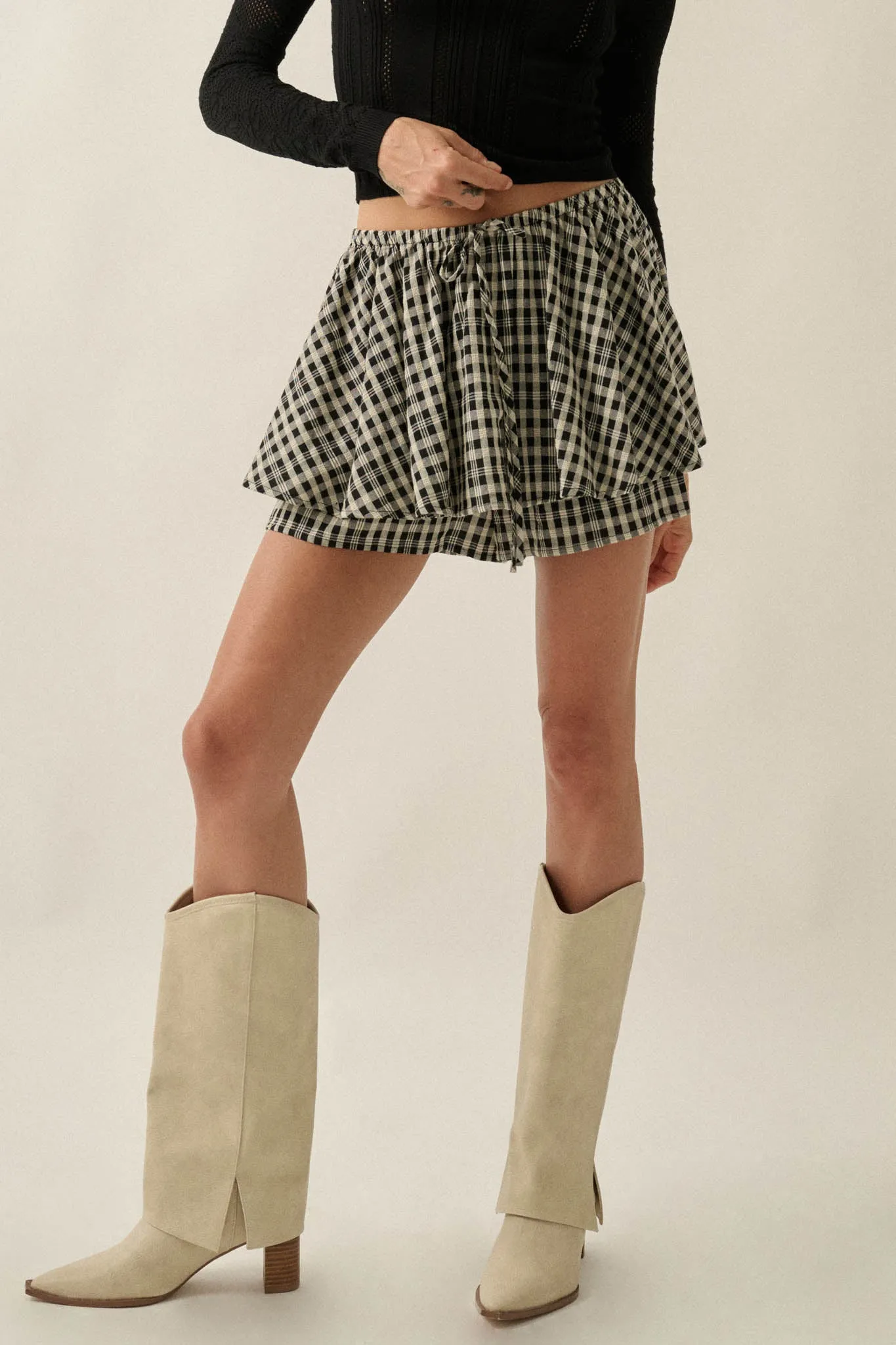 Fast Forward Plaid Gathered Drawstring Mini Skort sold by Promesa product image thumbnail 2