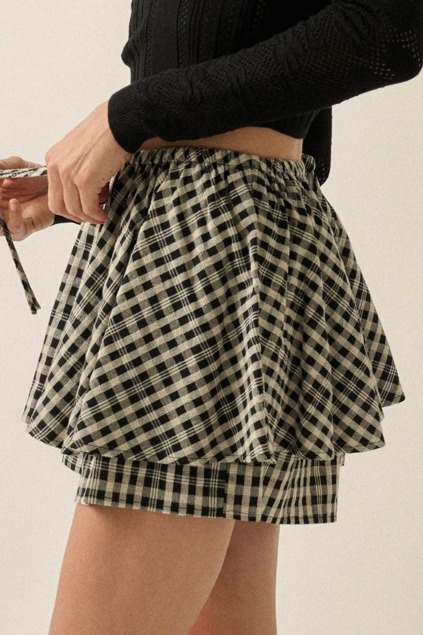 Fast Forward Plaid Gathered Drawstring Mini Skort sold by Promesa product image thumbnail 5