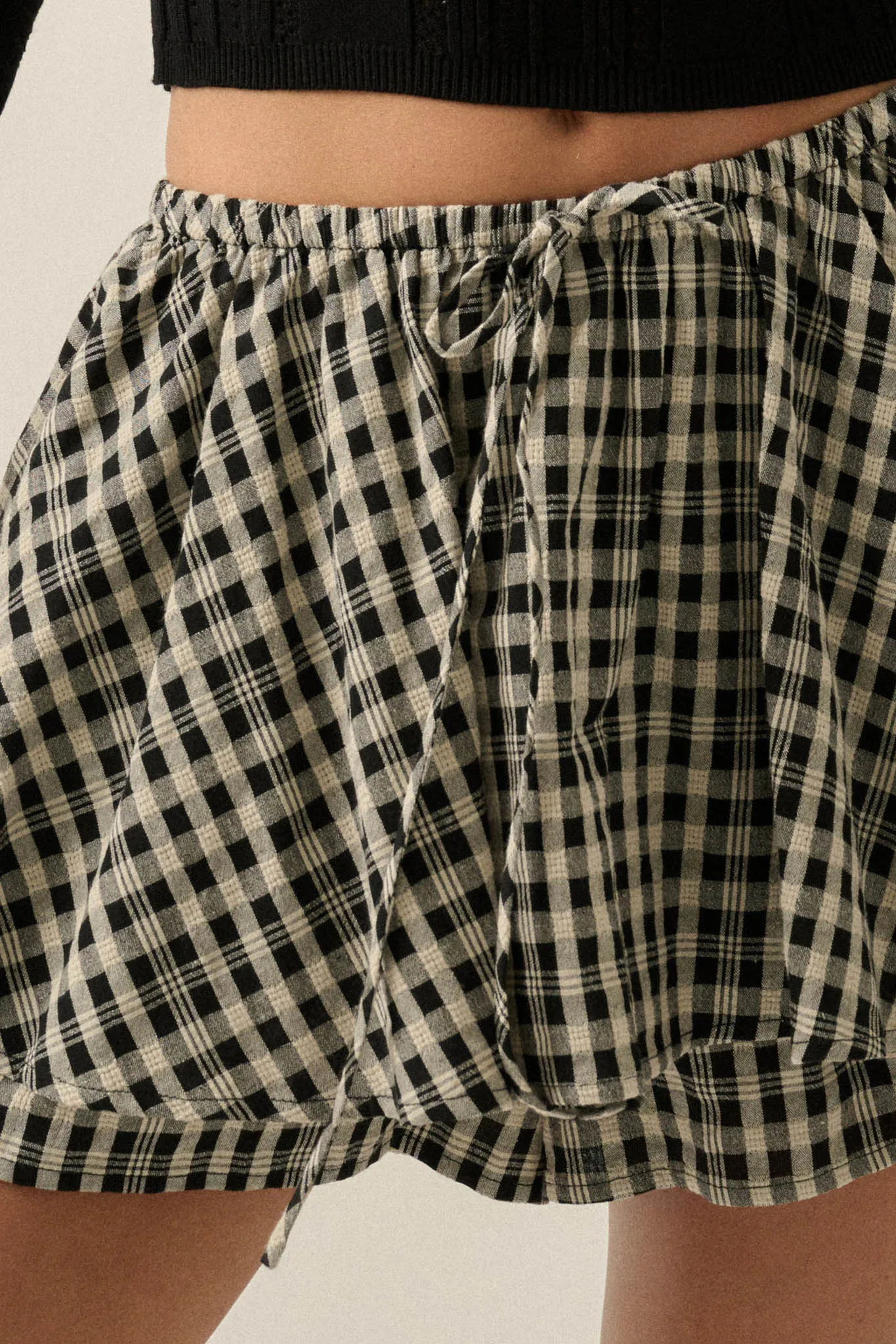 Fast Forward Plaid Gathered Drawstring Mini Skort sold by Promesa product image thumbnail 4