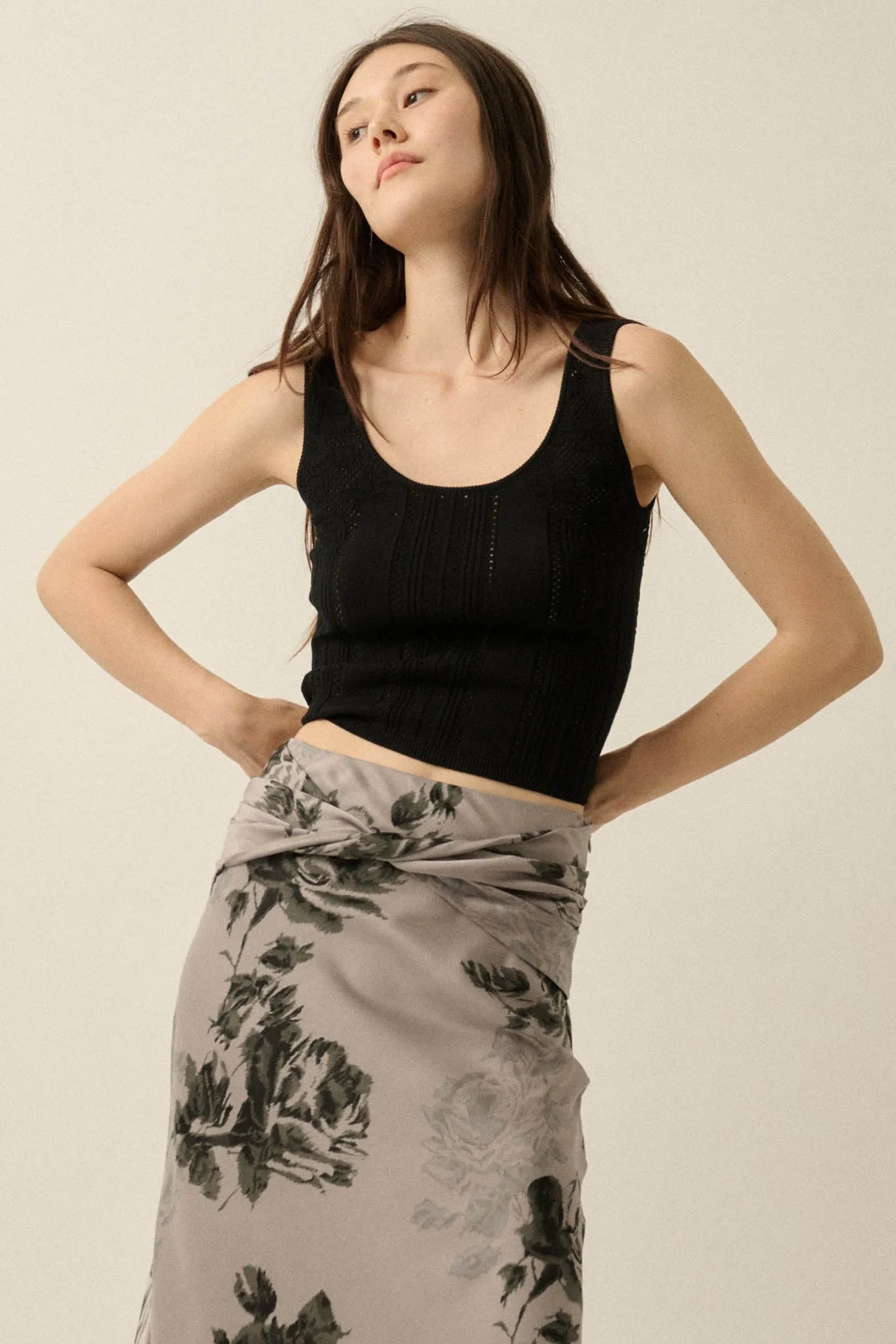 Good Pointe Floral Pointelle Cropped Tank Top sold by Promesa product image thumbnail 5