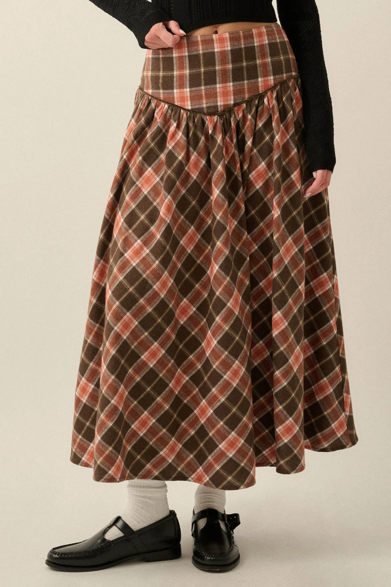 Cabin Couture Plaid Drop-Waist A-Line Maxi Skirt sold by Promesa product image thumbnail 2