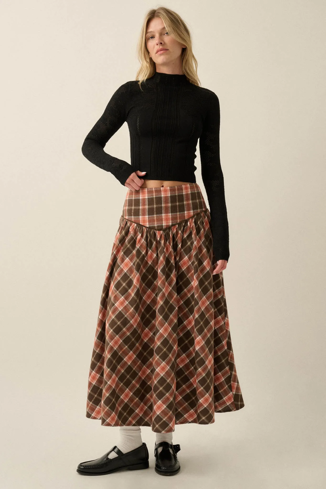 Cabin Couture Plaid Drop-Waist A-Line Maxi Skirt sold by Promesa product image thumbnail 4