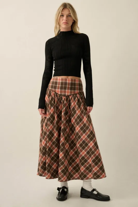 Cabin Couture Plaid Drop-Waist A-Line Maxi Skirt made by Promesa