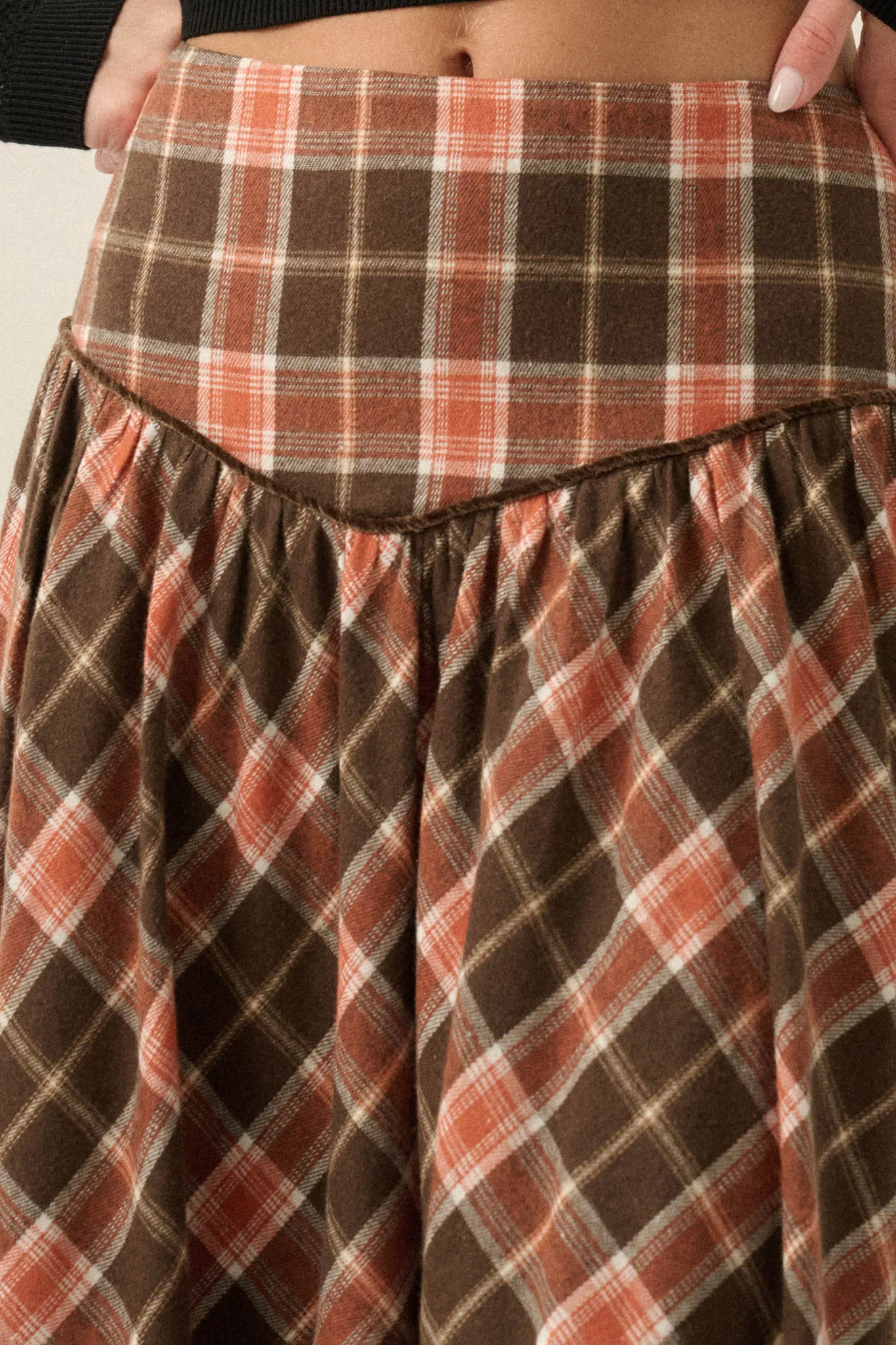 Cabin Couture Plaid Drop-Waist A-Line Maxi Skirt sold by Promesa product image thumbnail 3