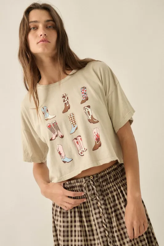 Booted Up Vintage-Wash Cropped Graphic Tee made by Promesa