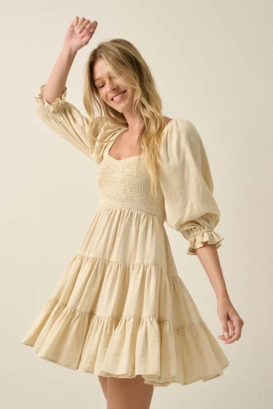 Sunday Picnic Smocked Puff-Sleeve Tiered Mini Dress made by Promesa