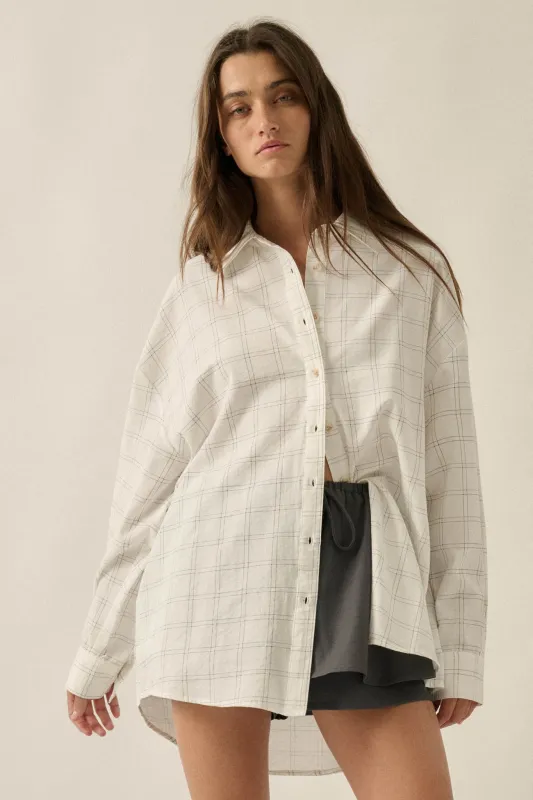 Box Office Plaid Oversize Button-Up Collared Shirt made by Promesa