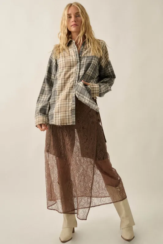 Gossamer Breeze Sheer Floral Lace Wrap Midi Skirt made by Promesa