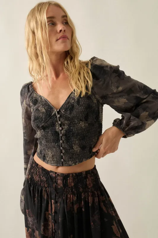 Forgotten Flowers Floral Smocked Sweetheart Top made by Promesa