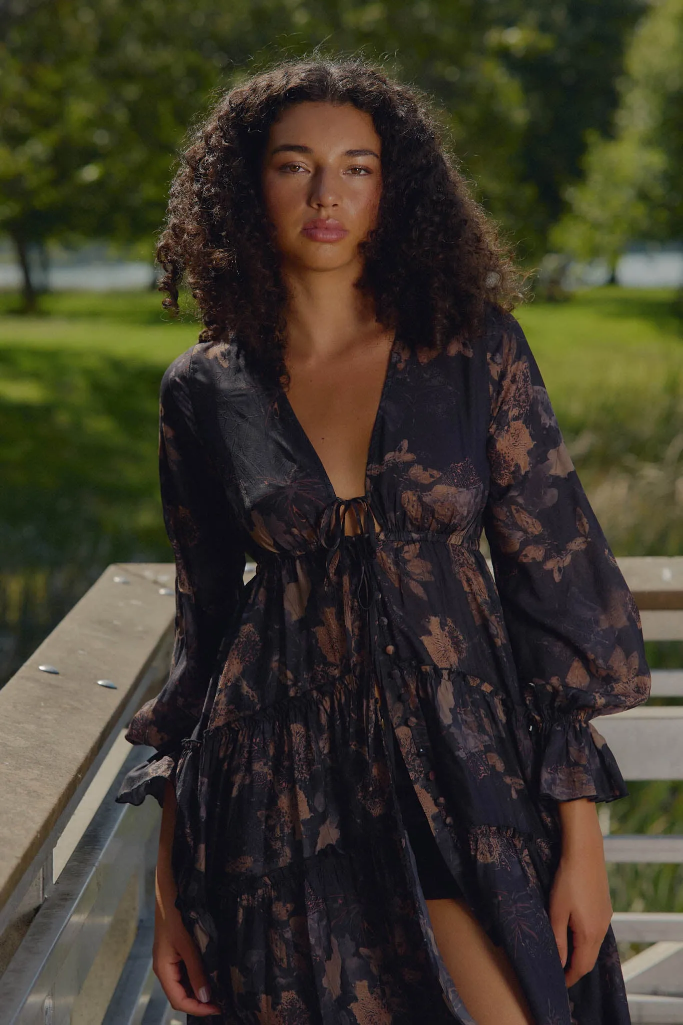 Autumn Storm Floral Chiffon High-Low Midi Dress sold by Promesa product image thumbnail 3