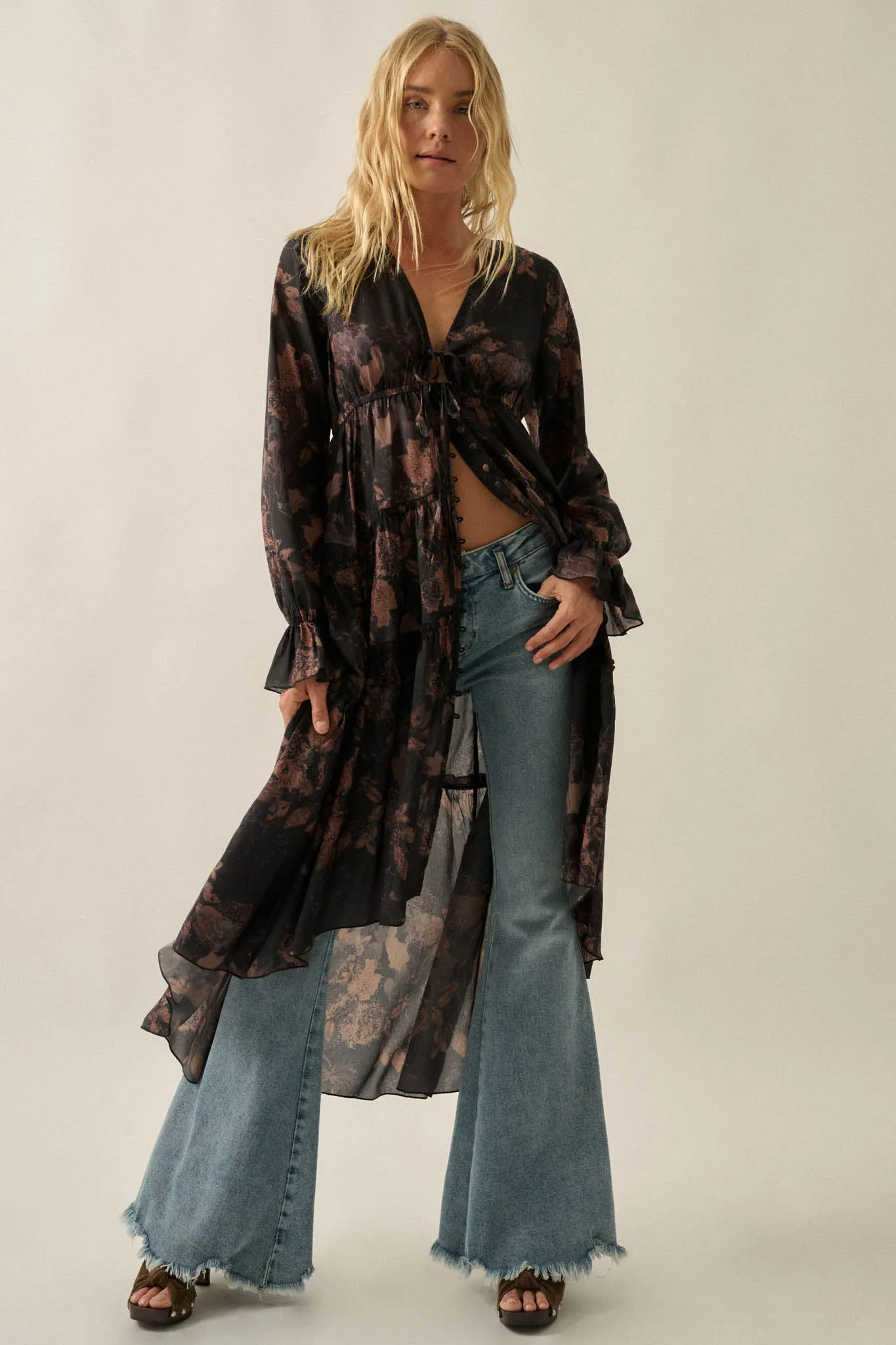 Autumn Storm Floral Chiffon High-Low Midi Dress sold by Promesa product image thumbnail 4