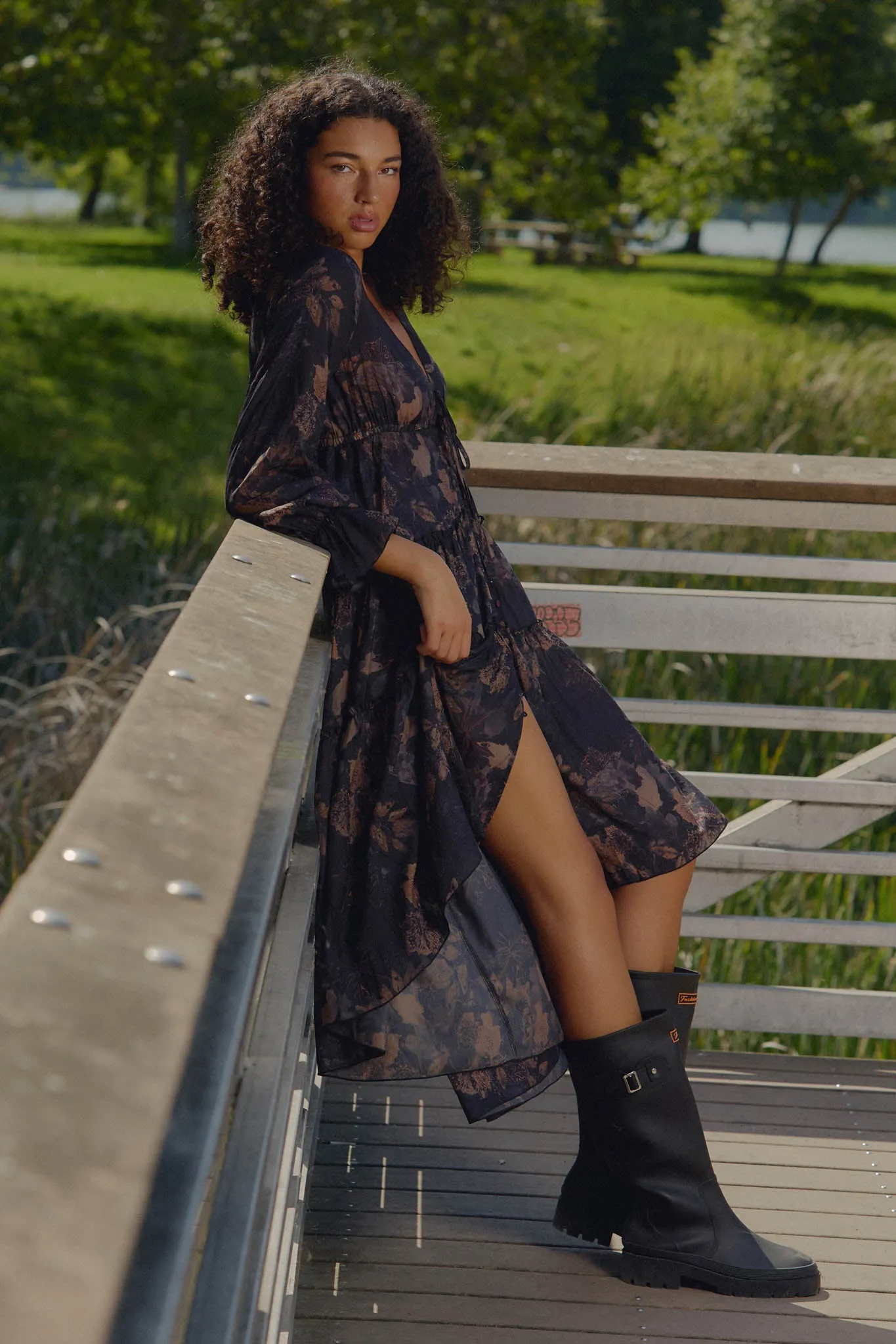 Autumn Storm Floral Chiffon High-Low Midi Dress sold by Promesa product image thumbnail 2