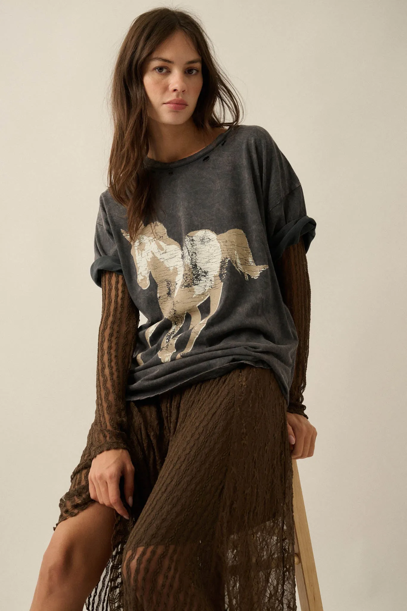 Free Rein Distressed Oversize Horse Graphic Tee sold by Promesa product image thumbnail 3