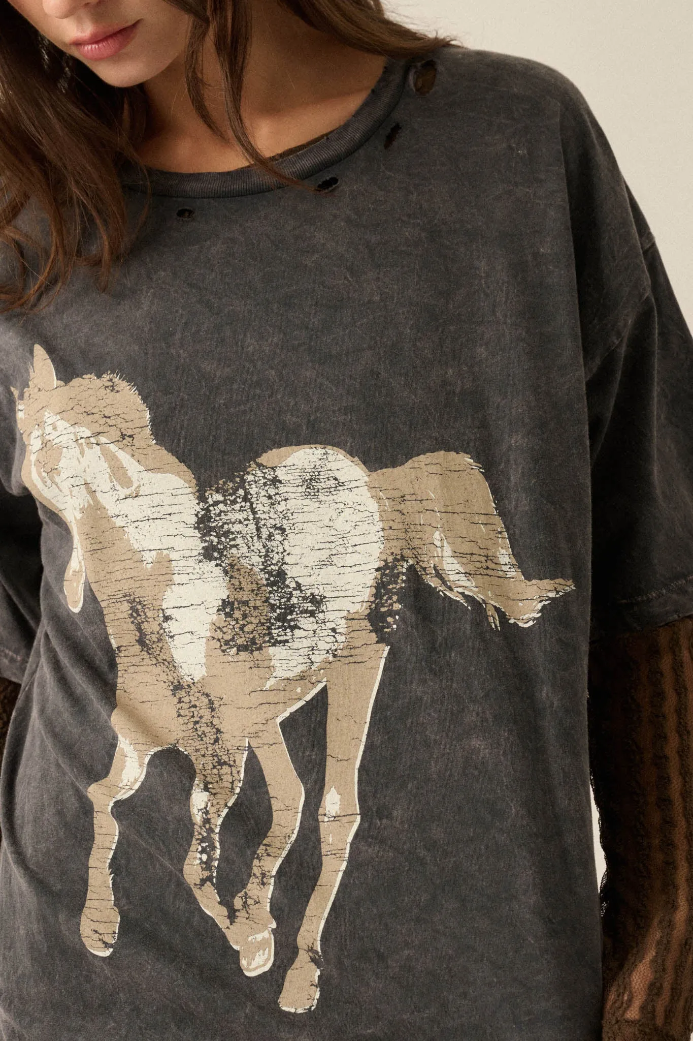 Free Rein Distressed Oversize Horse Graphic Tee sold by Promesa product image thumbnail 4