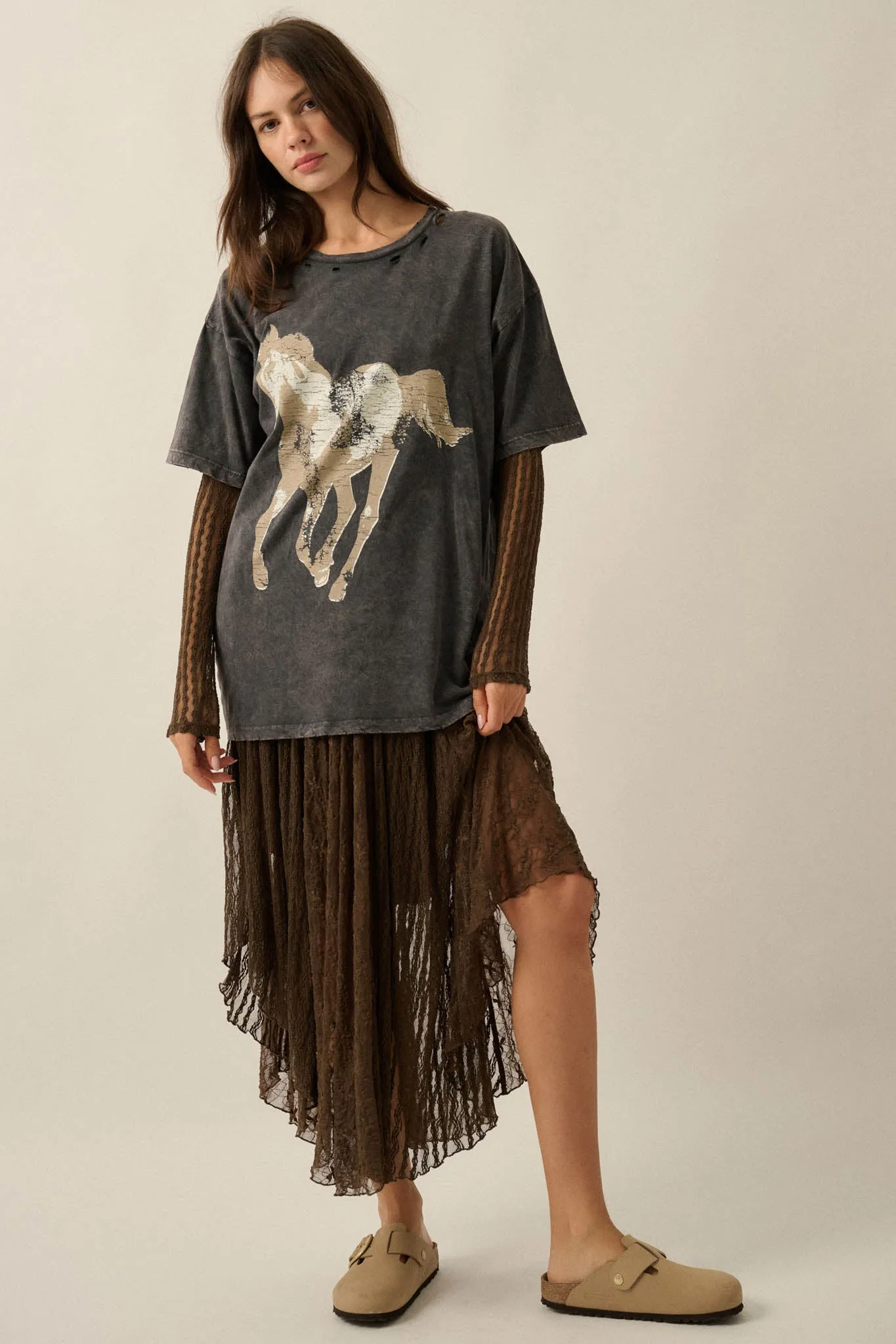 Free Rein Distressed Oversize Horse Graphic Tee sold by Promesa product image thumbnail 5