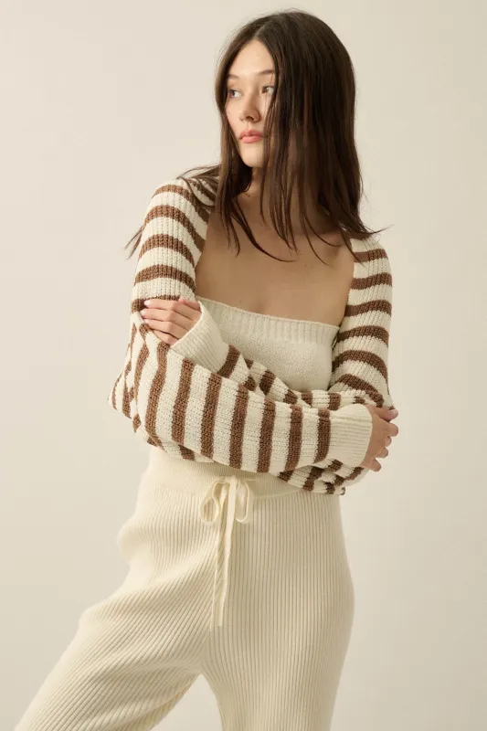 Going My Way Striped Ribbed Knit Shrug Cardigan made by Promesa