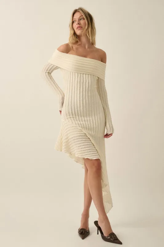 My Darling Bouclé-Knit Off Shoulder Asymmetrical Dress made by Promesa