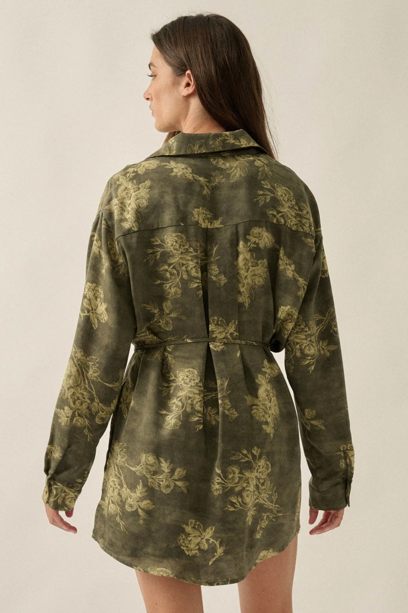 Blooming Jade Floral Satin Belted Shirt Romper sold by Promesa product image thumbnail 2