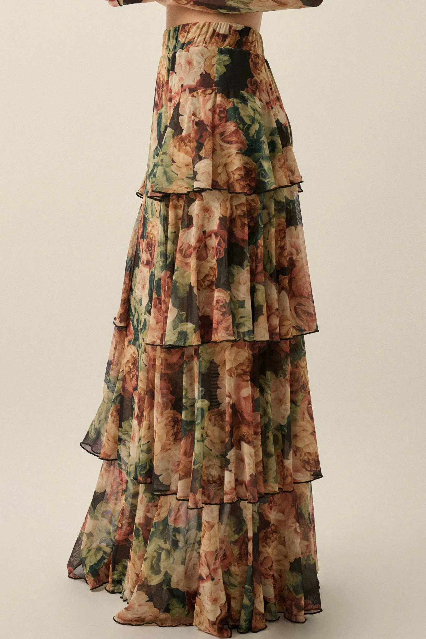 Regal Roses Floral Mesh Ruffled Cascade Maxi Skirt sold by Promesa product image thumbnail 5