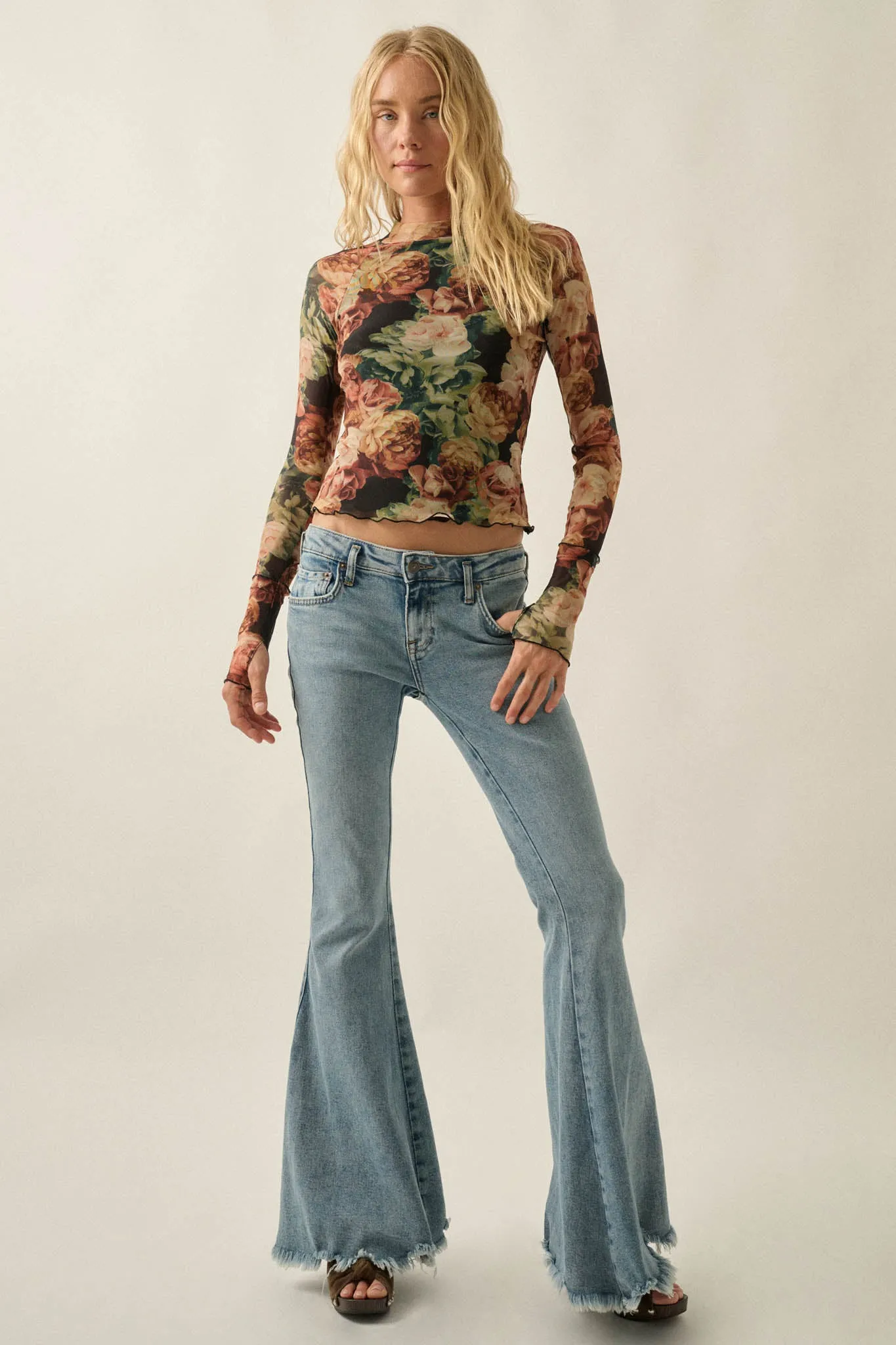 Rose Reverie Floral Mesh Mock-Neck Thumbhole Top sold by Promesa product image thumbnail 3