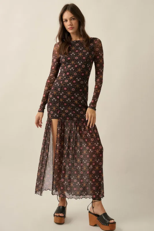 Hidden Jewel Floral Mesh Drop-Waist Maxi Dress made by Promesa