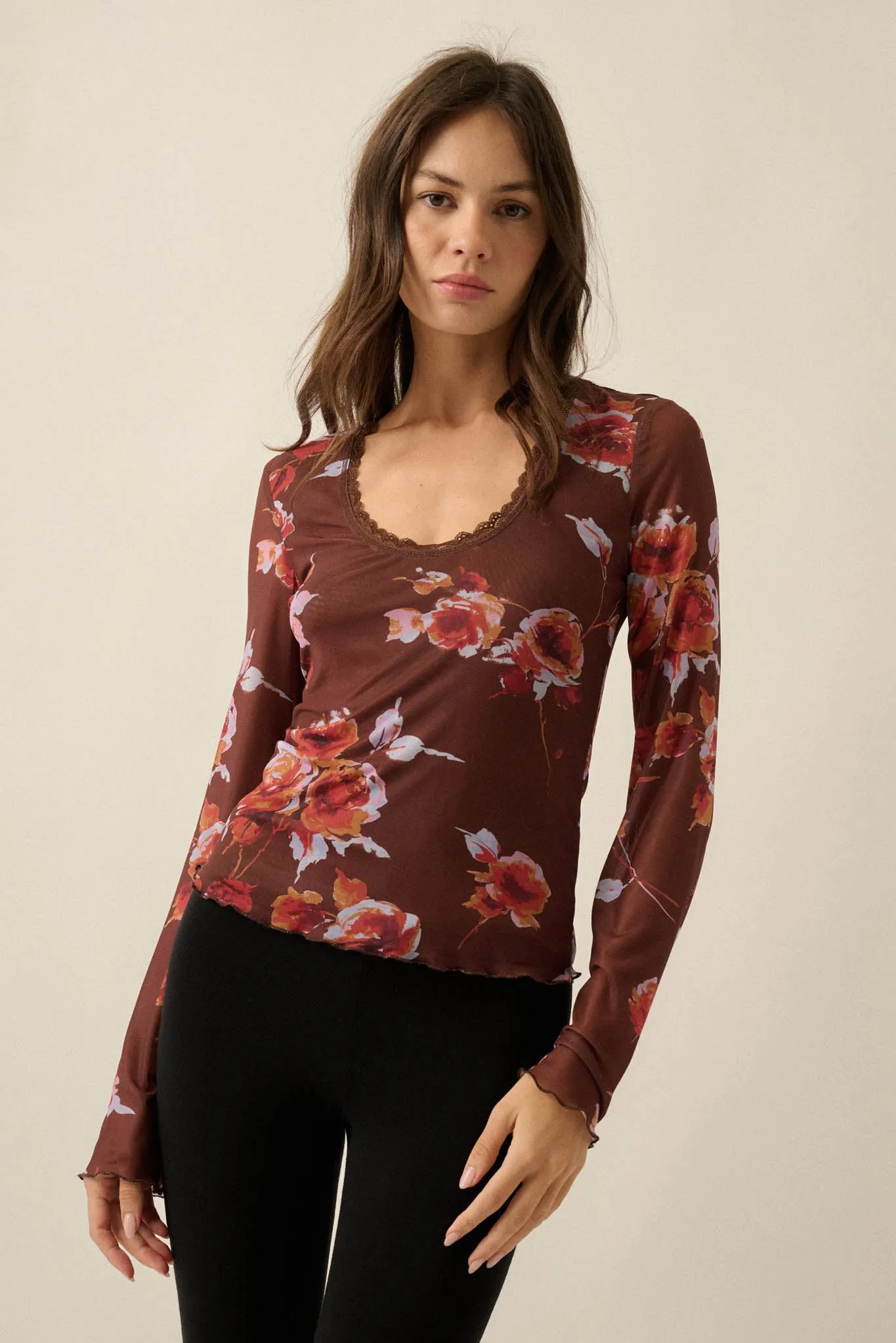 Henna Bouquet Floral Mesh Scoop-Neck Bell-Sleeve Top sold by Promesa product image thumbnail 5