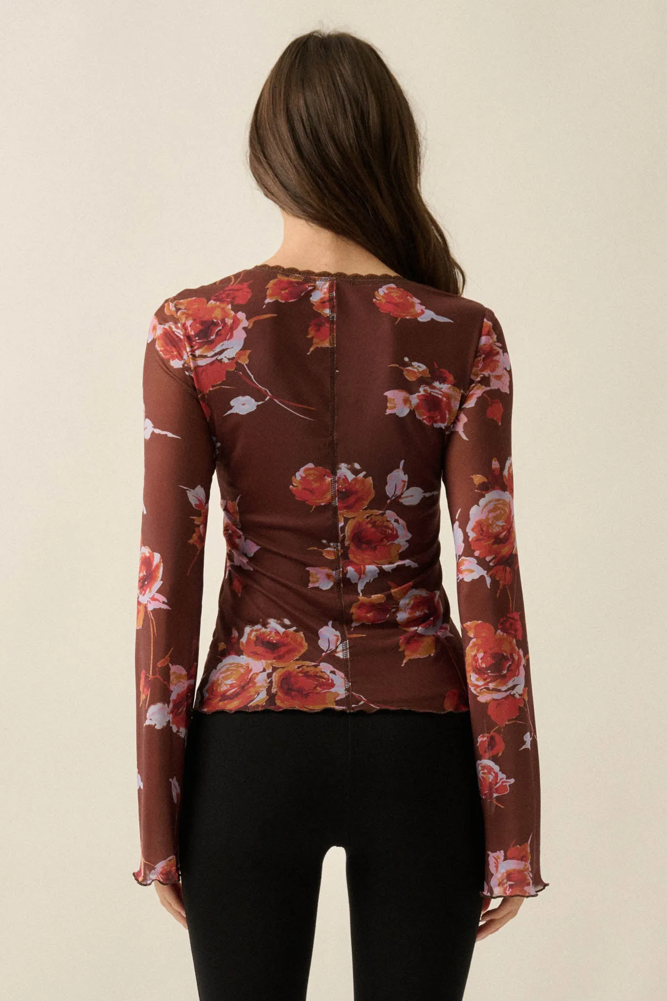 Henna Bouquet Floral Mesh Scoop-Neck Bell-Sleeve Top sold by Promesa product image thumbnail 2
