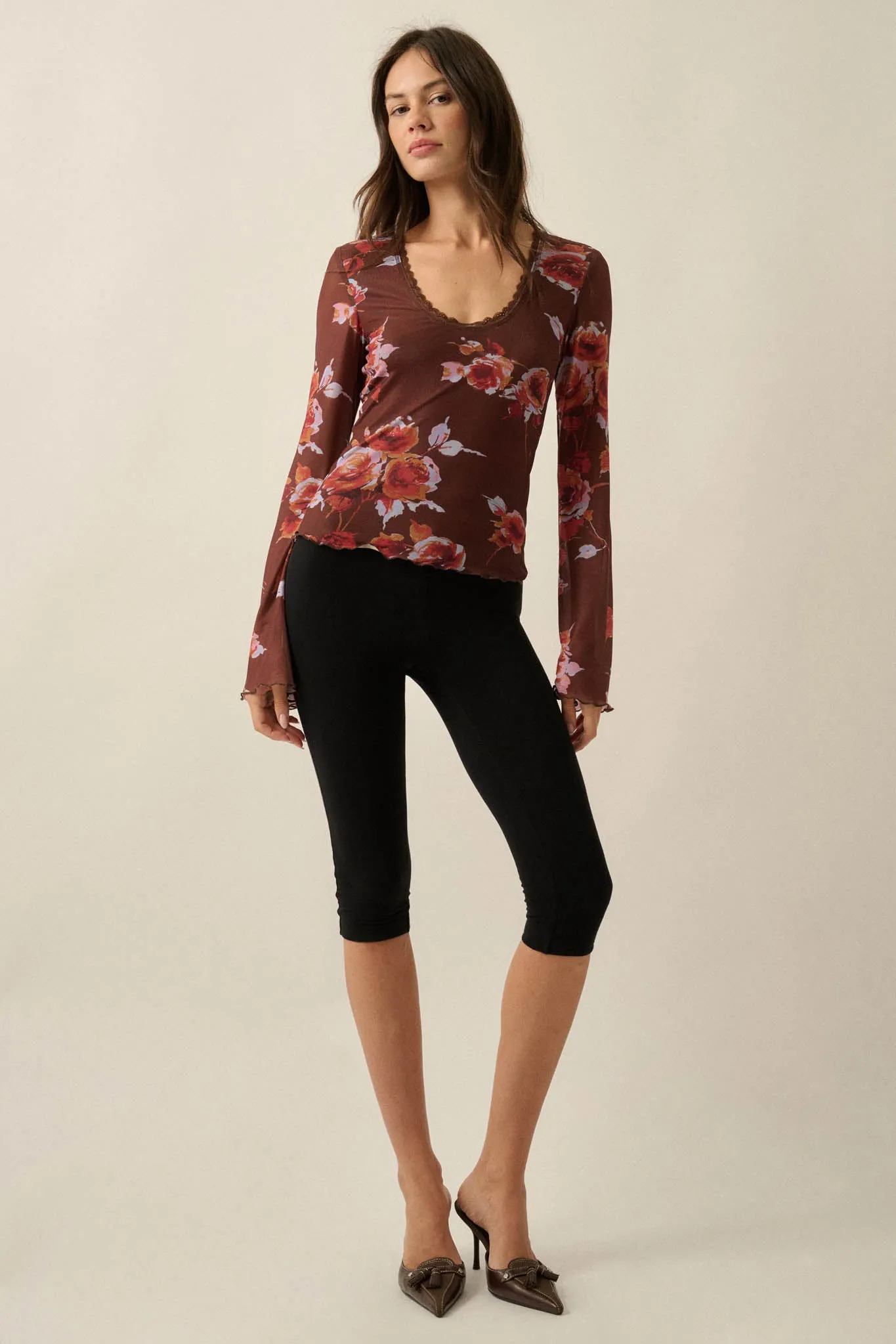 Henna Bouquet Floral Mesh Scoop-Neck Bell-Sleeve Top sold by Promesa product image thumbnail 3